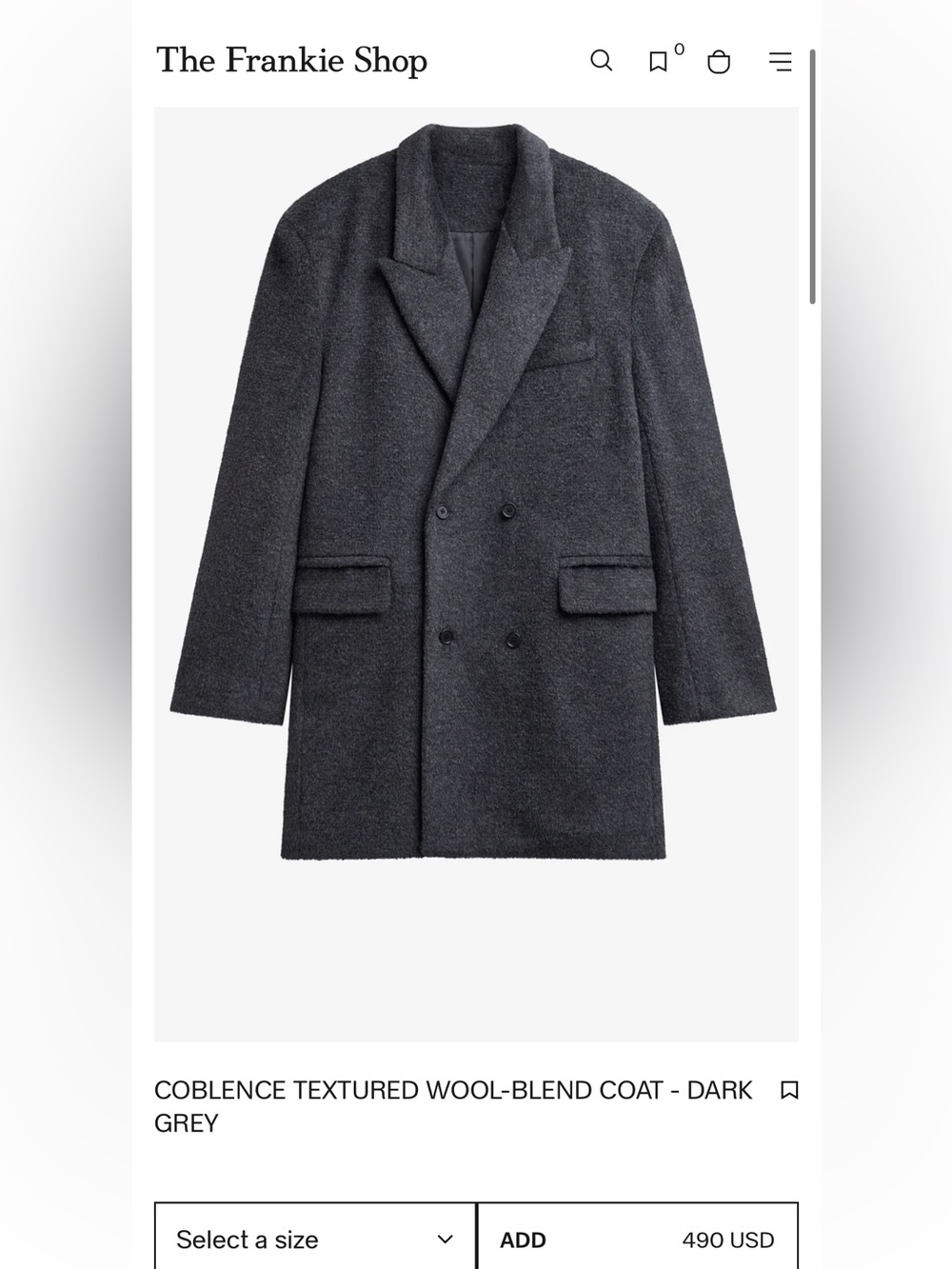 The Frankie Shop Dark Grey Double-Breasted Pea Coat